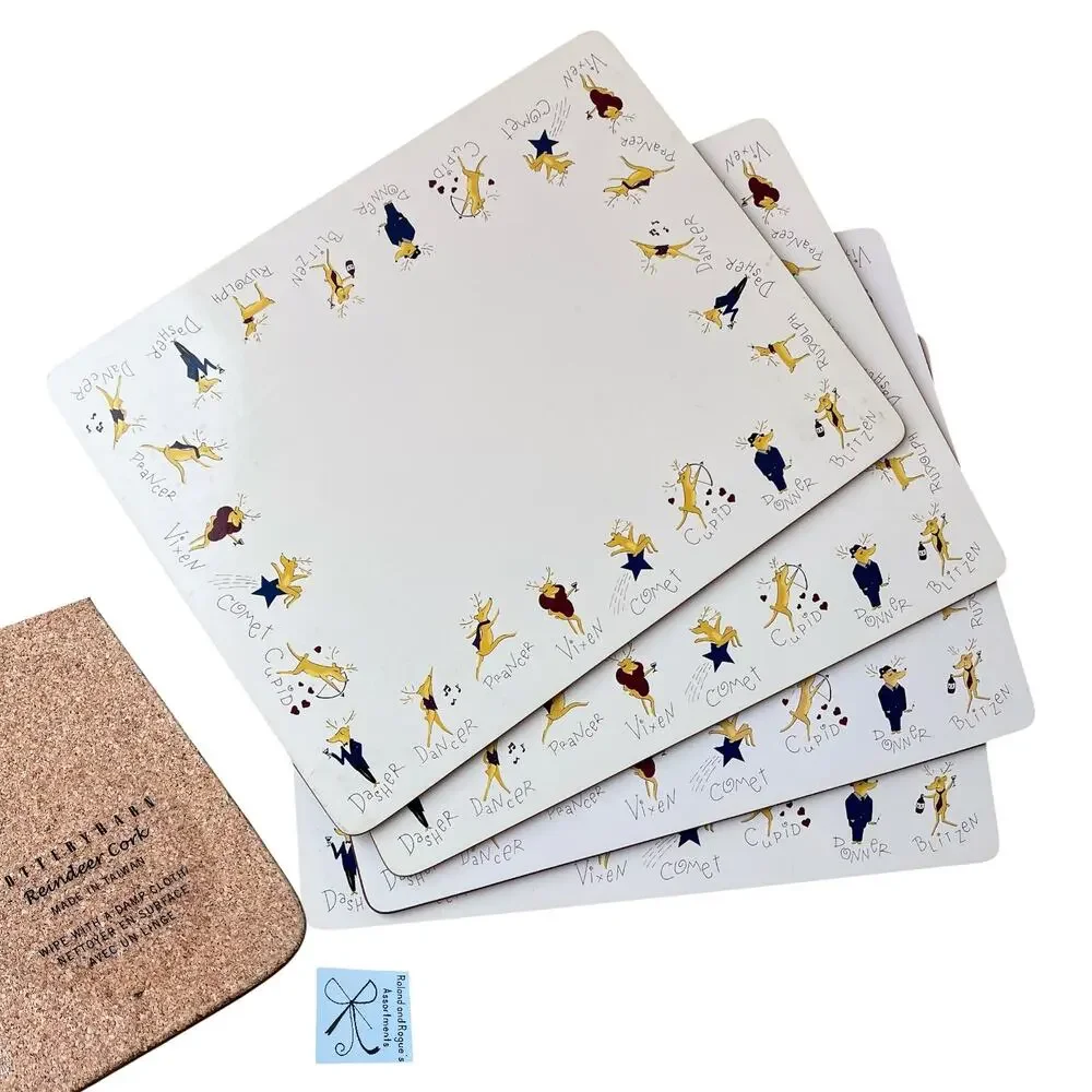 Pottery Barn Reindeer Cork 4-CT Holiday Christmas Tabletop Placemats
